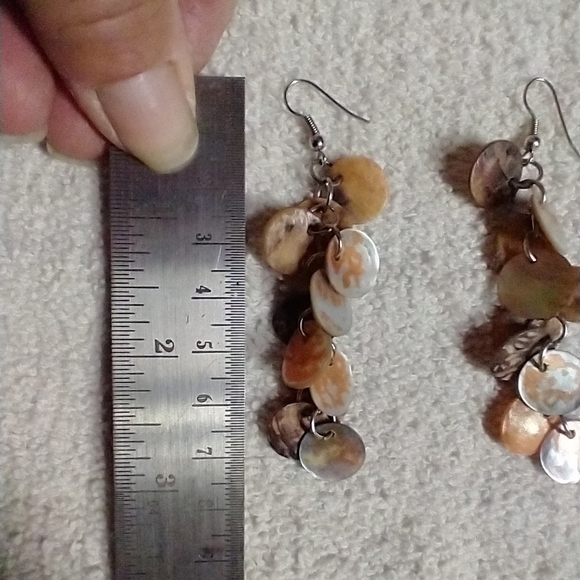 Silvertone chain wire dangle discs orange 🧡 earrings - Picture 2 of 2